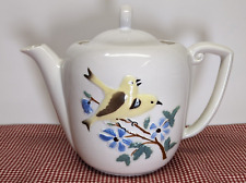 VTG Porcelier Vitreous China Hand DecTeapot W/American Goldfinches W/Black Wings picture