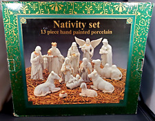 Vintage Caffco 13 Piece Hand Painted White Gold Porcelain Nativity Set picture
