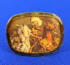 Vintage Native American South West Belt Buckle Photo Image Horses Rider  #E3 picture