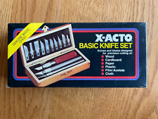 Vtg 1989 X-ACTO Basic Knife Set in Wooden Box, 3 Handles 13 Blades New Old Stock picture