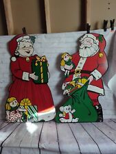 Vintage Masonite Large 37” tall Santa Claus and Mrs Claus Christmas decorations picture