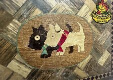 Antique Wooden Scottie Dog Trinket Box Parquet Inlaid Wood 40s picture