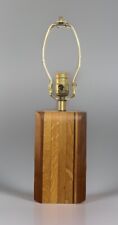 Vintage Teak Mixed Tone Wood Block Table Lamp Underwriters Laboratories picture