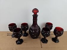 Avon 1876 Cape Cod Ruby Red Glass Wine Decanter w/6 Wine Goblets picture