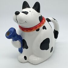 Coco Dowley Dog Pitcher Watering Teapot White with Black Spots Orange Red Collar picture
