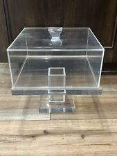 RARE Vintage Square 3 Piece Clear Acrylic Lucite Pedestal Cake Stand Mid Century picture