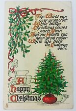Vintage A Happy Christmas Embossed Postcard Christmas Tree in Red Pot 1912 picture