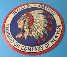 Vintage Peerless Gasoline Sign - Indian Chief Gas Pump Porcelain Service Sign picture