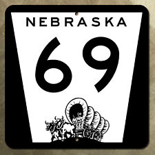 Nebraska route 69 highway marker road sign shield 1975 Conestoga wagon oxen 16