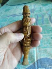 Vintage Antique Native Central American Carved Wood Cigarette Holder Woman Snake picture