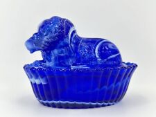 Vintage Westmoreland Stamped Lion on Nest Cobalt Blue Milk Slag Glass Dish picture