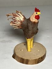 Vintage Small Wood Rooster Figurine Hand Carved & Painted Artisan Made Chicken picture