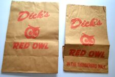 Vintage Dick's Red Owl  paper grocery store bags Menomonie Wisconsin Thunderbird picture