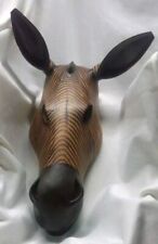 Vintage Hand Carved & Painted Wood African Zebra Mask Wall Hanging Decor  picture