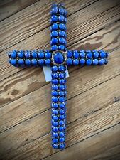 SPECTACULAR UNIQUE GLASS BEADS WALL CROSS MOSAIC HAND CRAFTED ARTiSANS WOOD 18” picture