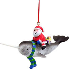 Santa Riding a Narwhal Christmas Ornament, Hanging Festive Nautical Decor picture