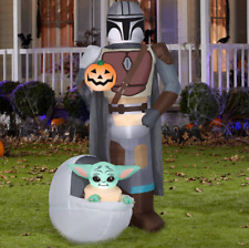 6.5 ft. Tall Airblown-Mandalorian and The Child with Pumpkin-MD Scene-Star Wars picture