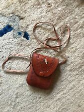 Vintage Costa Rica Brown Leather Purse Handbag w/ Lanyard  dec. w/ bird 4