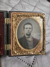 Antique Tintype Photo In Case Handsome Man Washington Stamps picture