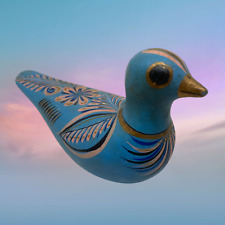 Vintage Tonala Dove Figure Mexican Clay Pottery Blue Hand Painted Folk Art Bird picture