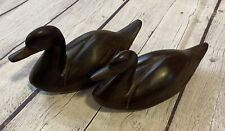 Vintage Wooden Ducks Lot Of 2 Hand Carved Ironwood Heavy Brown VTG Ducks picture