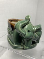 Vintage Ceramic Green & Brown Elephant Planter Trunk Up  4