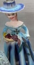 Vintage MCM Blue Lady Napkin/Candle Holder Fruit Basket Artmark Original picture