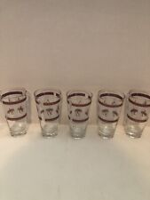 Vintage Gold Tumbler Mcm Wheat Pattern Frosted Cranberry Pink Glass Set Of 5 picture