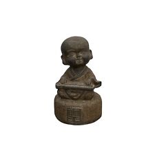 Oriental Gray Stone Little Lohon Monk Playing Zither Statue ws3628 picture