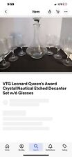 VTG Leonard Queen's Award  Crystal Nautical Etched Decanter Set w/6 Glasses picture