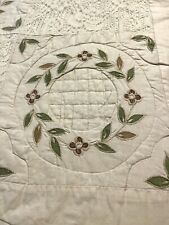 Vintage Quilted Cotton Appliqué Wreath Vines Lace Quilt 84x84 Cottagecore picture