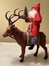 RETIRED Bethany Lowe Christmas German Old Style Santa Riding Reindeer picture