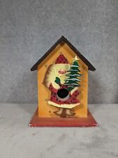 Vintage Christmas Holiday Birdhouse With Hand Painted Santa Holding a Tree picture