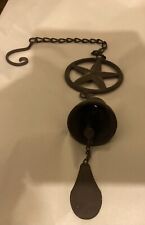 Vintage Antique Primitive Brass Bell  with Handmade Cast Iron Hook & Clacker picture