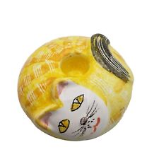Pier 1 Hand Painted Candle Holder Ceramic Yellow Kitty Cat Italy Decor Vintage picture