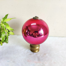 Antique Pink Glass German Kugel Christmas Ornament 5 Leaf Brass Cap 6.25