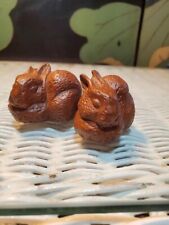 VTG Red Mill Mfg 2 Baby Bunny Figurines Rabbit Pecan Resin picture