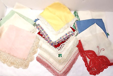 13 Vintage Linen Napkins Crocheted Edges Irish Crochet Cloth Ireland Embroidered picture