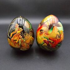 Russian Fairy Tale Egg Traditional Hand Painted Wooden Lacquer Artist Signed Set picture
