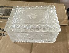 HTF Duncan & Miller SANDWICH Pattern Glass CIGARETTE TRINKET BOX 3.5” X 3” X 2” picture