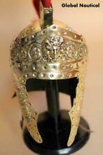 Pure Brass Praetorian Knight Roman Helmet With Red Plume Warrior Halloween Gift picture