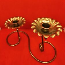 Vintage Brass & Silverplate Candlestick Holder Double Candle Floral Retro Shabby picture
