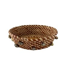 Sweet Grass 2 Tone Hand Made Basket Beads Woven Oval 7 In Wood Western Boho Farm picture