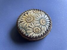 VTG Signed Austria Painted Celluloid Flower Top Brass Compact or Trinket Box picture