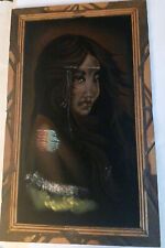 Black Velvet Beautiful Native American Woman approx. 14x22 inches Made in Mexico picture