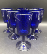 VTG COBALT BLUE w/Swirl Hand Blown Glasses Set of 6 EUC RARE picture