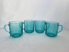 VTG MCM Arcoroc Turquoise Teal Blue Glass France Jardiniere Rings Mugs Cups x4 picture