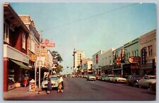 1950s Lakeland Florida Main Street View Sears Storefronts Old Cars Postcard J9 picture