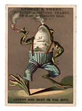 c1890 George Sweet Picture Frame Card Anthropomorphic Frog Smoke Pipe Suspenders picture