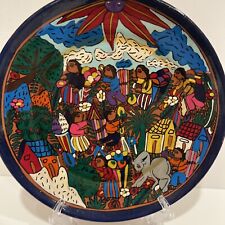 Hand Painted Vibrant Mexican Folk Art Terracotta Decorative Plate Wall Hanging picture